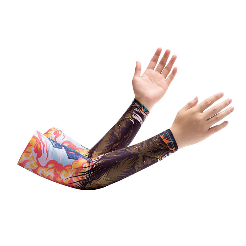 Chinese Zodiac Flower Arm Sun Protection Ice Sleeve Men's and Women's Couple's Riding Locomotive Ice Silk Sleeve Summer UV Protection Fishing Arm Protection