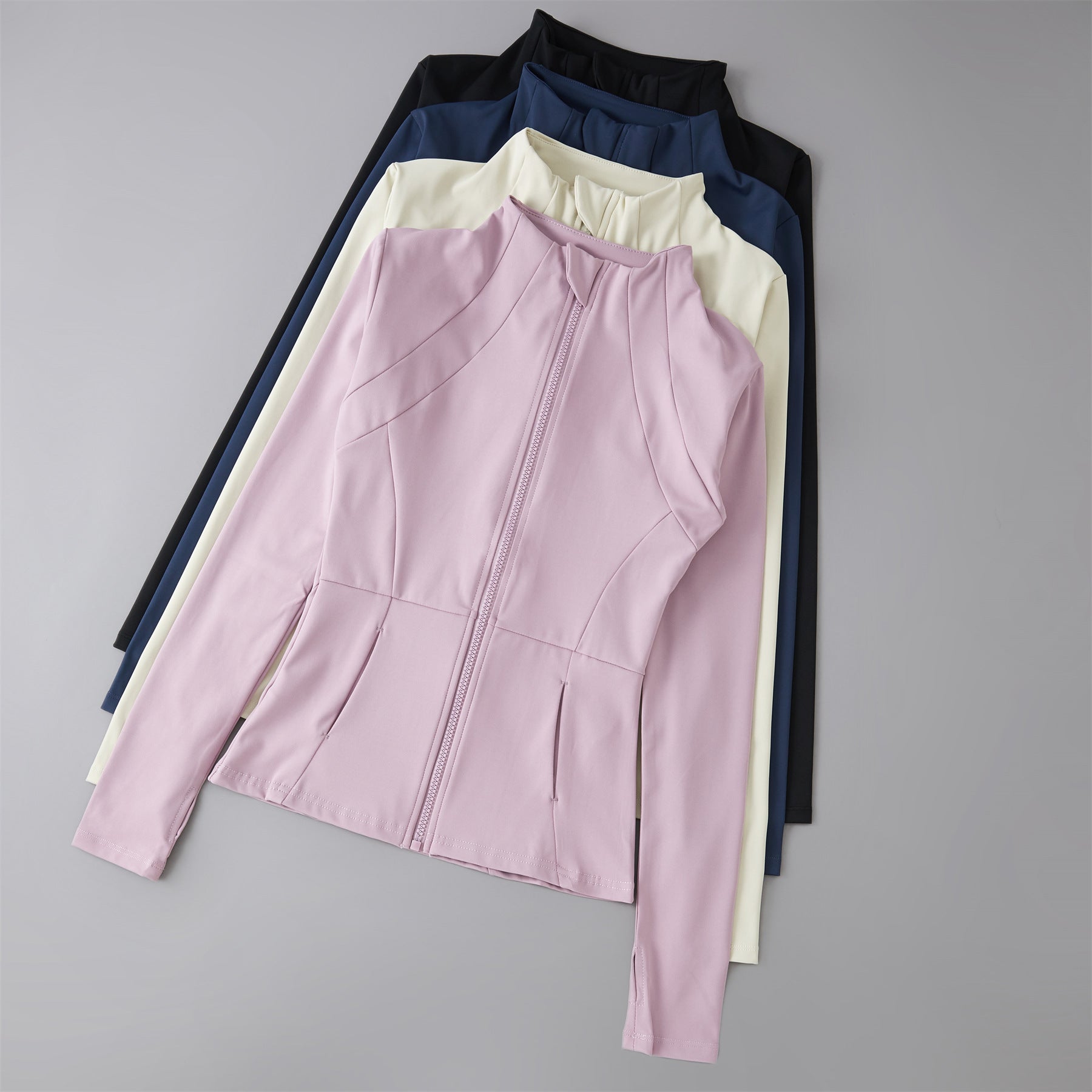 Yoga Clothing Women's Spring and Summer Vertical Collar Zipper Jacket Slim-fit Sun Protection Slimming Long-sleeved High-end Running Sports Fitness Top