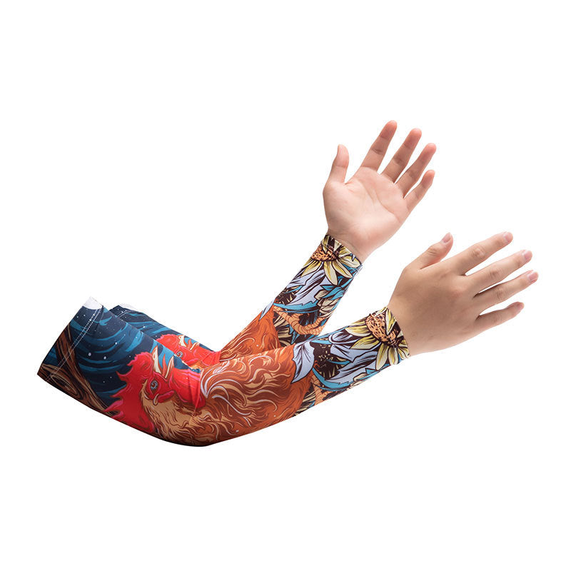 Chinese Zodiac Flower Arm Sun Protection Ice Sleeve Men's and Women's Couple's Riding Locomotive Ice Silk Sleeve Summer UV Protection Fishing Arm Protection