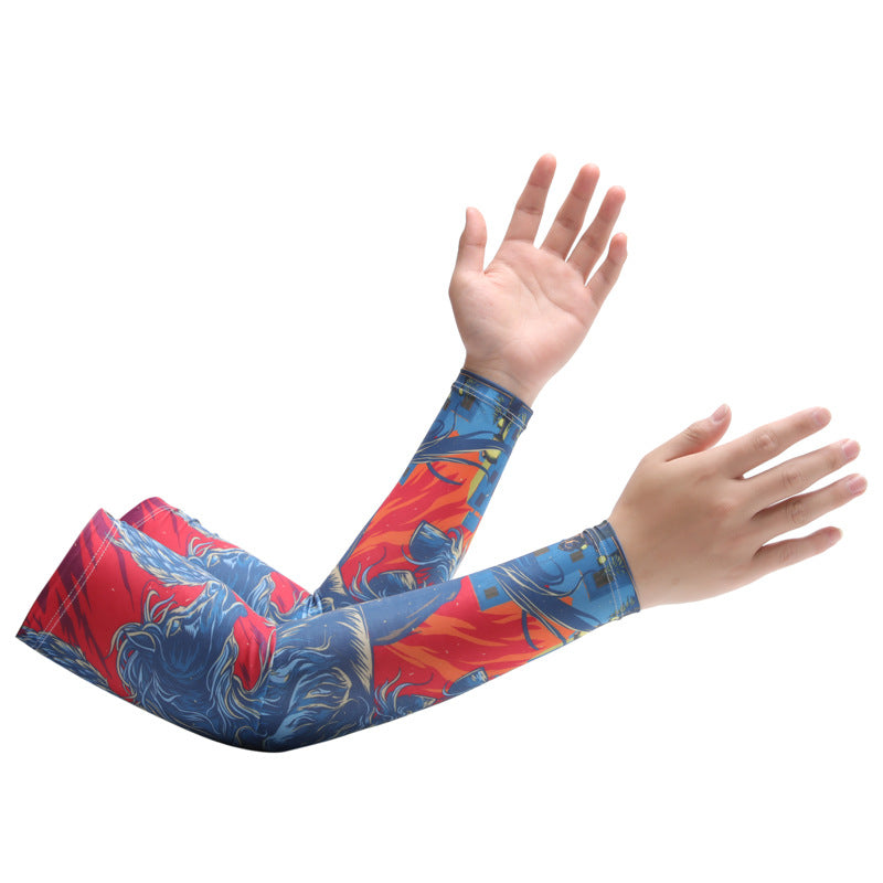 Chinese Zodiac Flower Arm Sun Protection Ice Sleeve Men's and Women's Couple's Riding Locomotive Ice Silk Sleeve Summer UV Protection Fishing Arm Protection