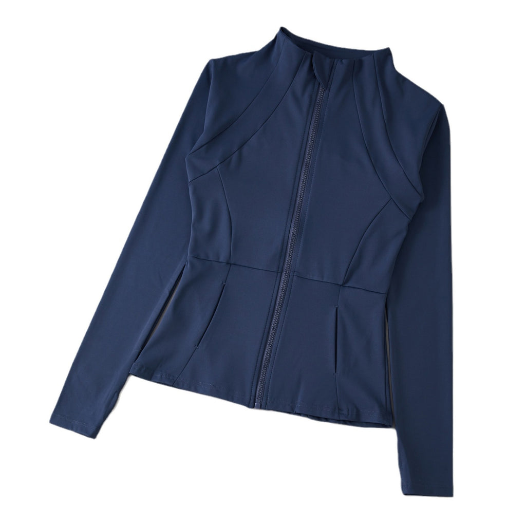 Yoga Clothing Women's Spring and Summer Vertical Collar Zipper Jacket Slim-fit Sun Protection Slimming Long-sleeved High-end Running Sports Fitness Top