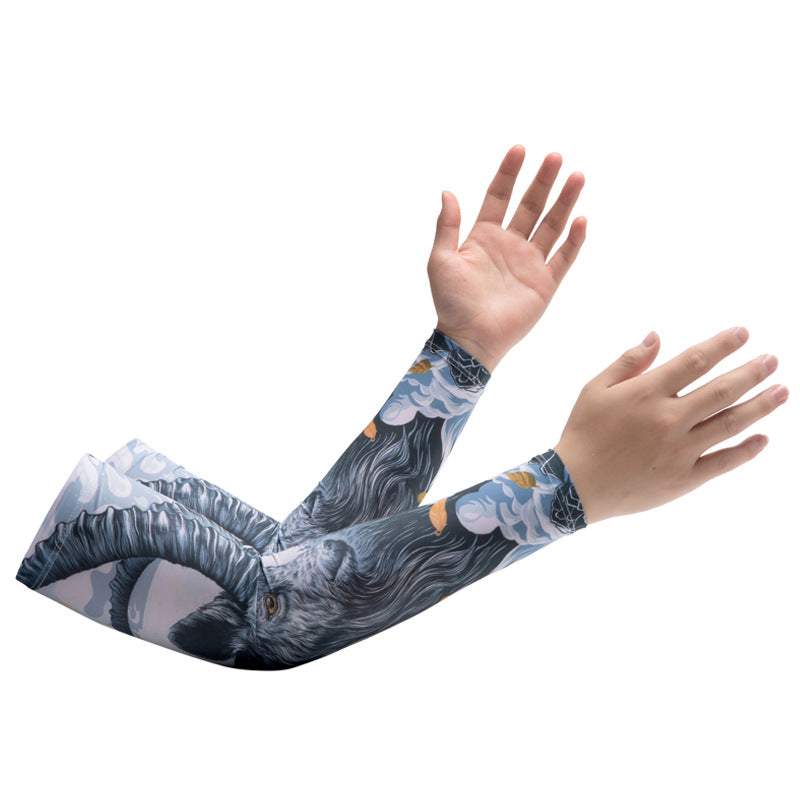 Chinese Zodiac Flower Arm Sun Protection Ice Sleeve Men's and Women's Couple's Riding Locomotive Ice Silk Sleeve Summer UV Protection Fishing Arm Protection